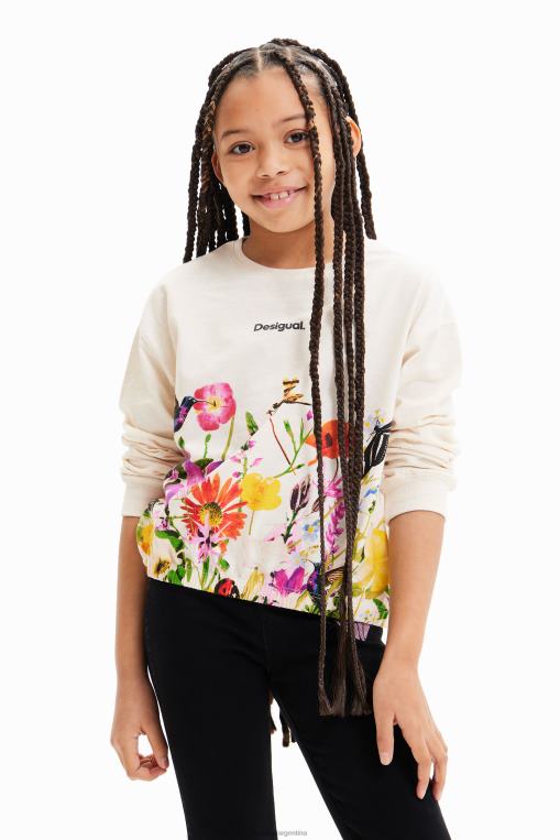 chica ropa 8H0V1723 camiseta con mangas abullonadas y estampado floral Desigual