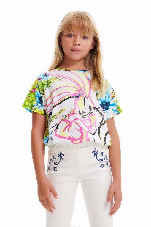 chica ropa 8H0V1763 camiseta con estampado floral de bugs bunny Desigual