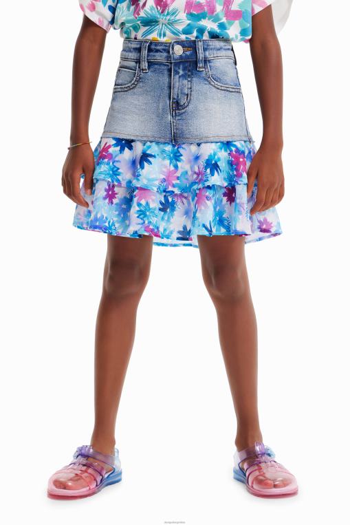 chica ropa 8H0V1788 minifalda vaquera con volantes florales Desigual