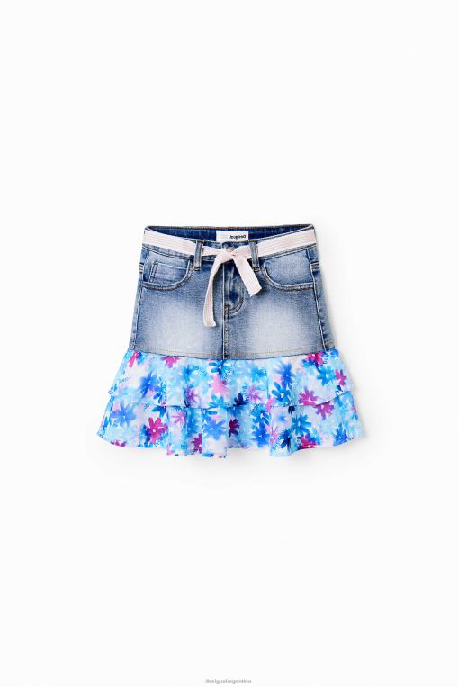 chica ropa 8H0V1788 minifalda vaquera con volantes florales Desigual