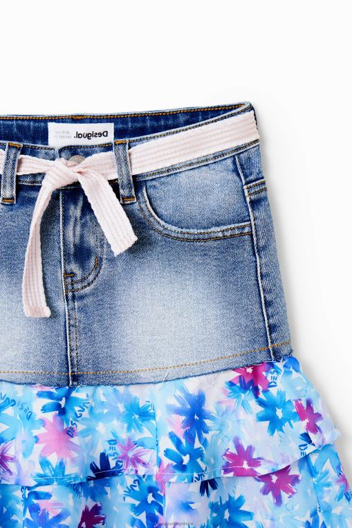 chica ropa 8H0V1788 minifalda vaquera con volantes florales Desigual