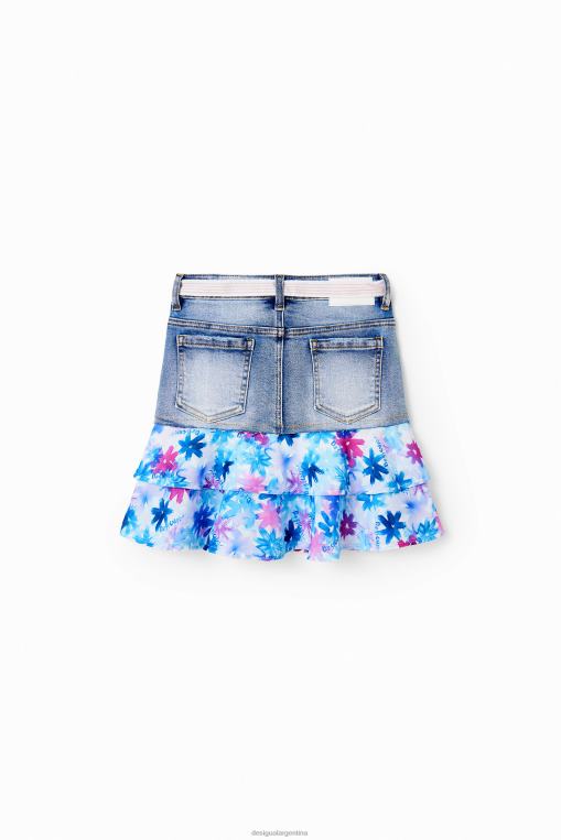 chica ropa 8H0V1788 minifalda vaquera con volantes florales Desigual
