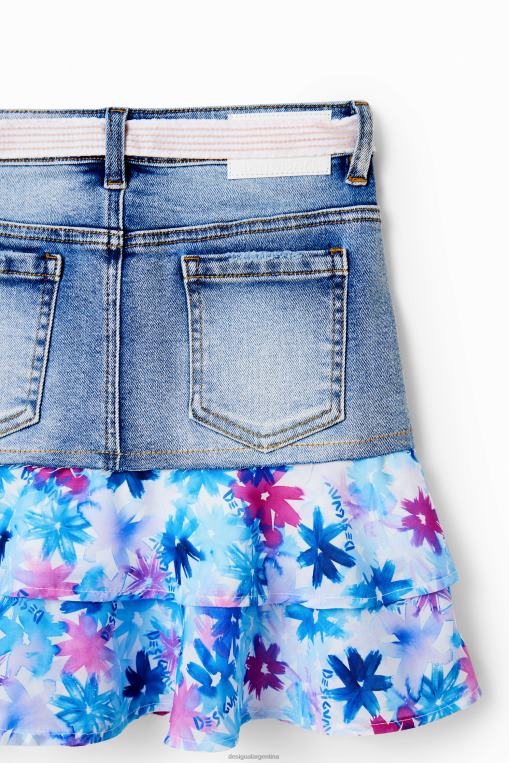 chica ropa 8H0V1788 minifalda vaquera con volantes florales Desigual