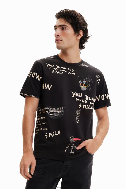 hombres ropa 8H0V1521 camiseta de manga corta con texto Desigual