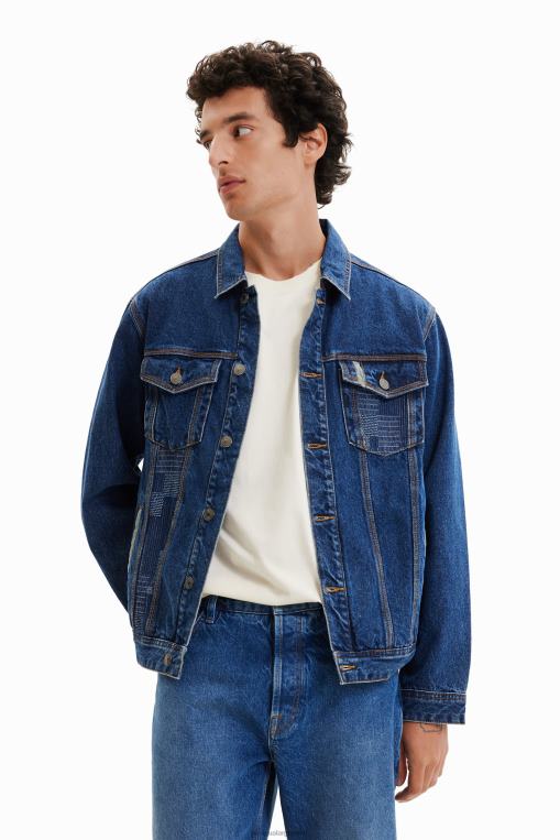 hombres ropa 8H0V1603 chaqueta estilo camionero de mezclilla con patchwork Desigual