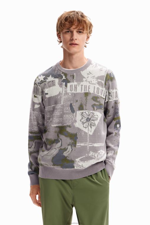 hombres ropa 8H0V1538 suéter tipo periódico en jacquard Desigual