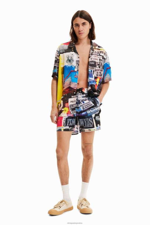 hombres ropa 8H0V1674 pantalones cortos de baño de periódico Desigual