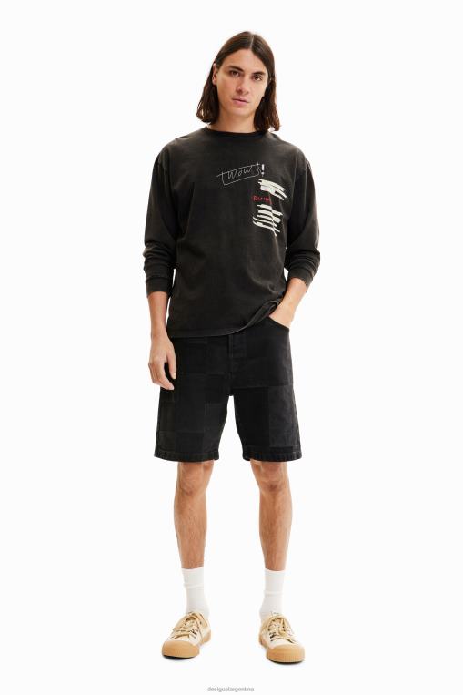 hombres ropa 8H0V1680 shorts de mezclilla con patchwork en jacquard Desigual