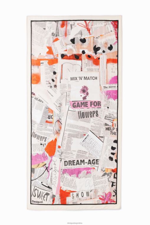 mujer accesorio 8H0V1412 fular de periódico rectangular Desigual