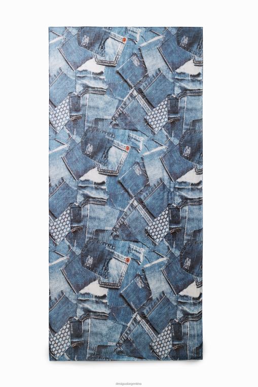 mujer accesorio 8H0V230 fular rectangular con patchwork de mezclilla Desigual