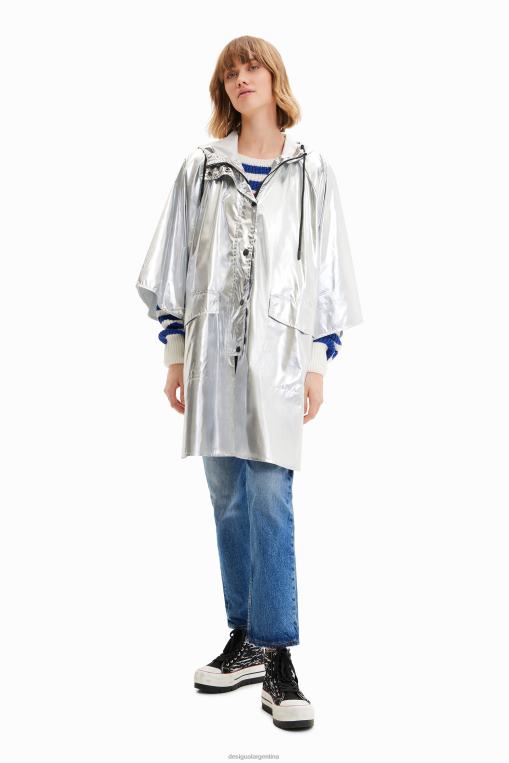 mujer accesorio 8H0V570 poncho de lluvia laminado metalizado Desigual