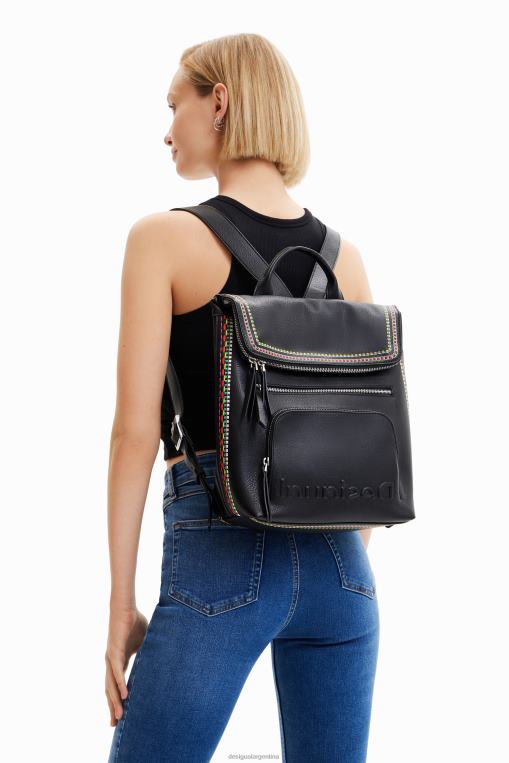 mujer accesorio 8H0V1183 mochila mediana con solapa bordada Desigual