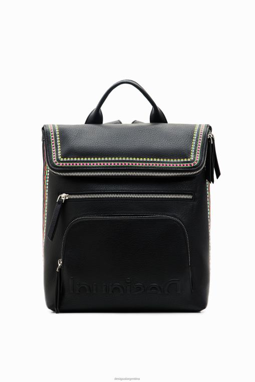 mujer accesorio 8H0V1183 mochila mediana con solapa bordada Desigual