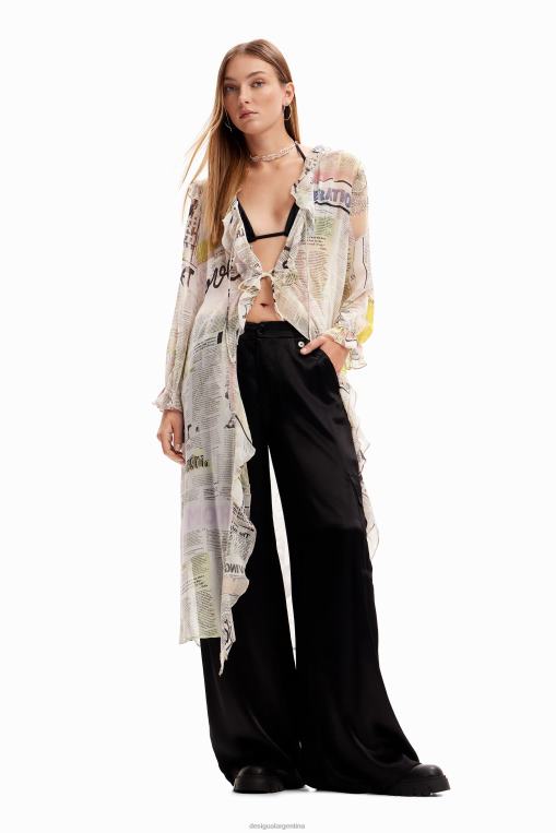 mujer ropa 8H0V105 blusa tipo periódico larga con volantes Desigual