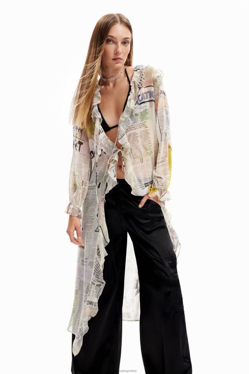 mujer ropa 8H0V105 blusa tipo periódico larga con volantes Desigual