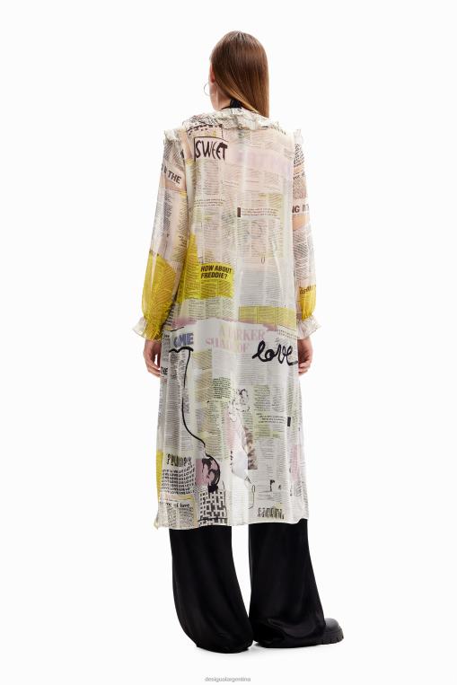 mujer ropa 8H0V105 blusa tipo periódico larga con volantes Desigual