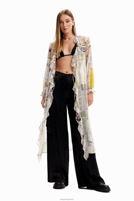 mujer ropa 8H0V105 blusa tipo periódico larga con volantes Desigual