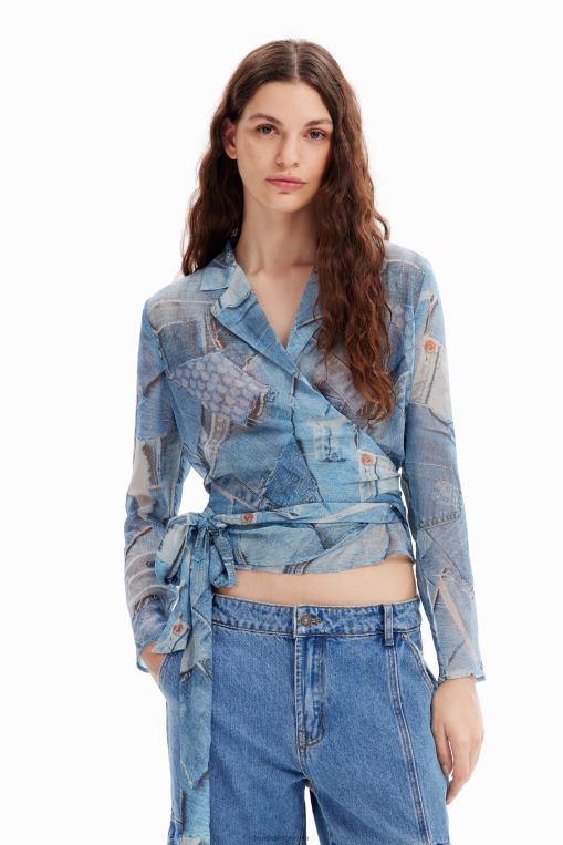 mujer ropa 8H0V106 blusa cruzada de mezclilla con patchwork Desigual