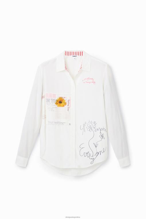 mujer ropa 8H0V164 camisa con mensaje de patchwork Desigual