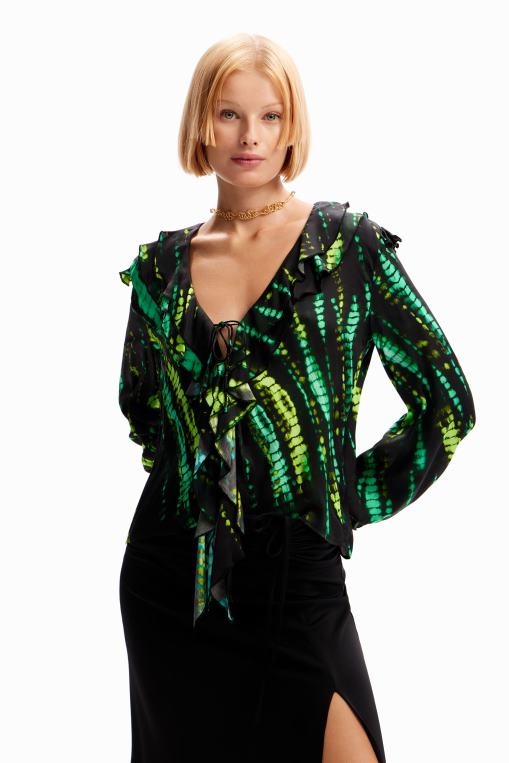 mujer ropa 8H0V166 blusa con volantes y efecto tie-dye Desigual