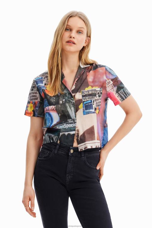 mujer ropa 8H0V329 camisa corta estilo periódico tipo resort Desigual