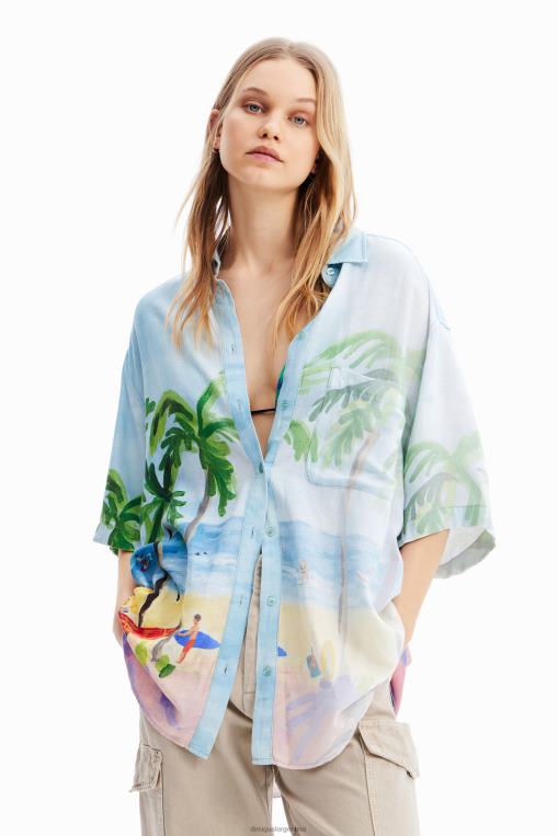 mujer ropa 8H0V368 camisa oversize de lino tropical Desigual