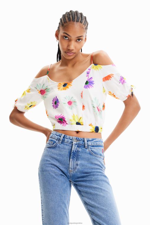 mujer ropa 8H0V400 blusa corta fruncida con flores Desigual