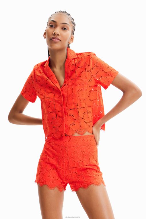 mujer ropa 8H0V454 camisa corta de encaje Desigual