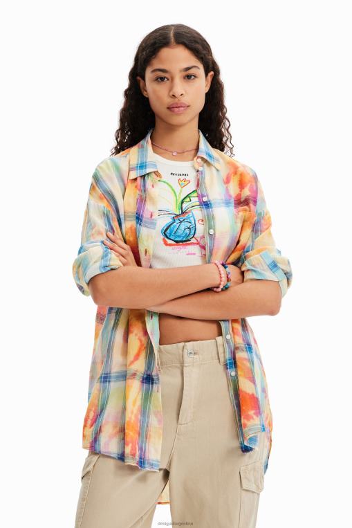 mujer ropa 8H0V455 camisa oversize a cuadros con efecto tie-dye Desigual