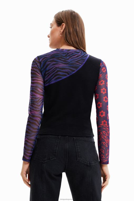 mujer ropa 8H0V1075 camiseta de tul patchwork con mensaje Desigual