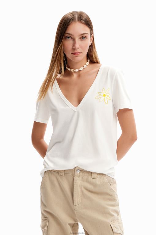 mujer ropa 8H0V1142 camiseta con cuello en V y flores Desigual