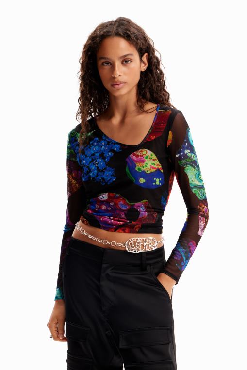 mujer ropa 8H0V221 metro. camiseta de tul mineral de christian lacroix Desigual