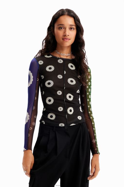 mujer ropa 8H0V279 camiseta de mezclilla con patchwork de tul Desigual