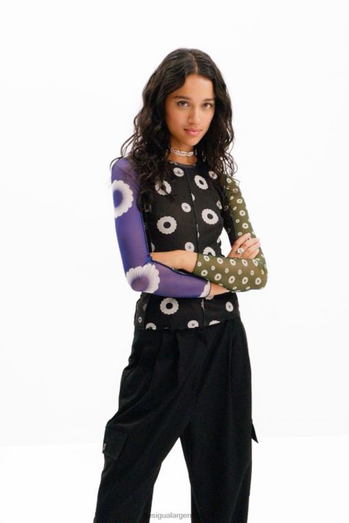 mujer ropa 8H0V279 camiseta de mezclilla con patchwork de tul Desigual