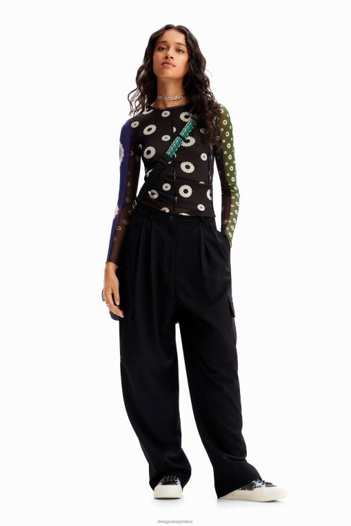 mujer ropa 8H0V279 camiseta de mezclilla con patchwork de tul Desigual