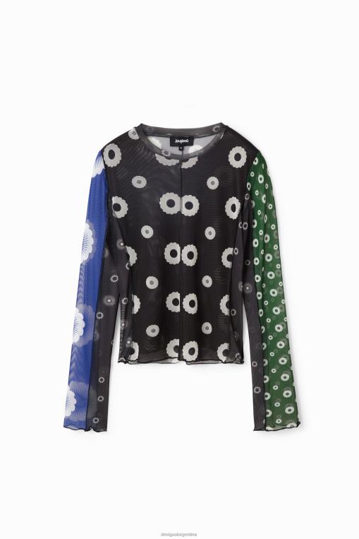 mujer ropa 8H0V279 camiseta de mezclilla con patchwork de tul Desigual