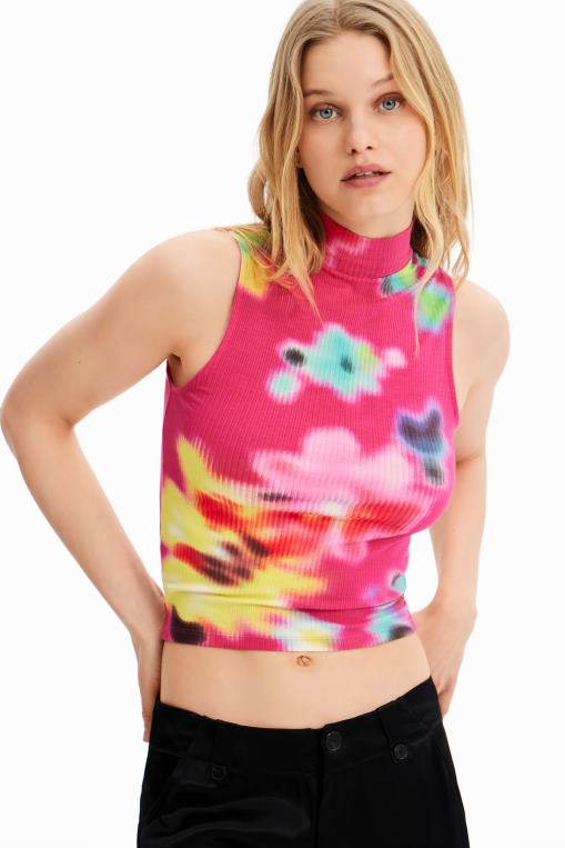mujer ropa 8H0V434 camiseta sin mangas de canalé floral Desigual