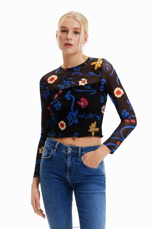 mujer ropa 8H0V594 camiseta corta y ajustada con estampado floral Desigual