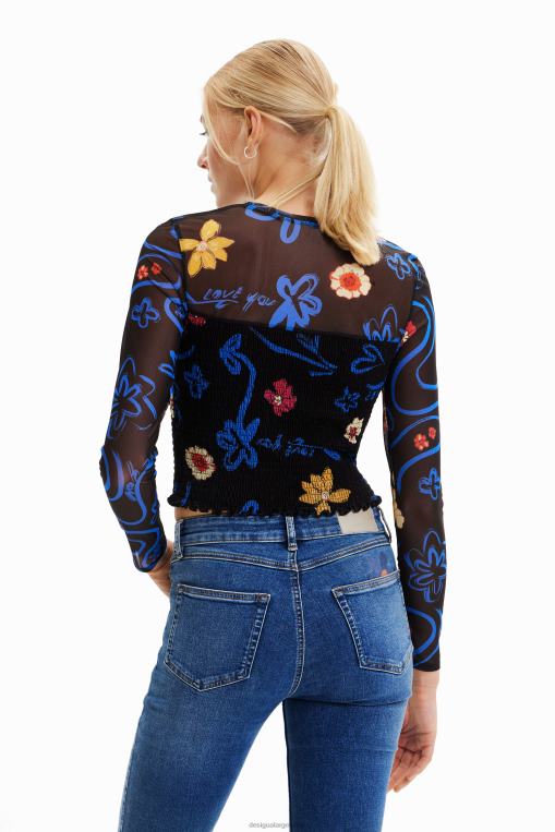mujer ropa 8H0V594 camiseta corta y ajustada con estampado floral Desigual