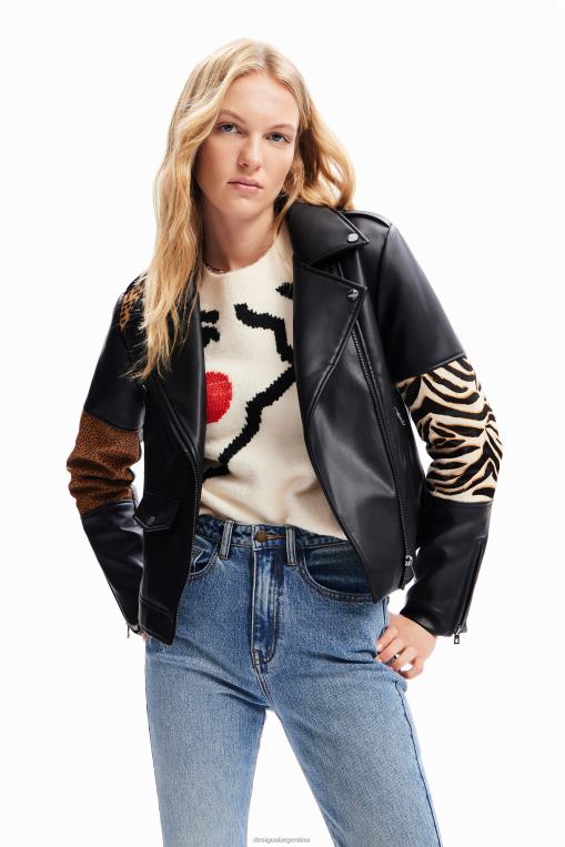 mujer ropa 8H0V181 chaqueta motera de cuero con patchwork Desigual