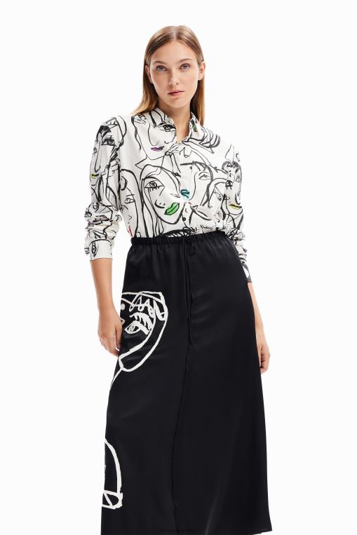 mujer ropa 8H0V132 falda midi con rostro artístico Desigual