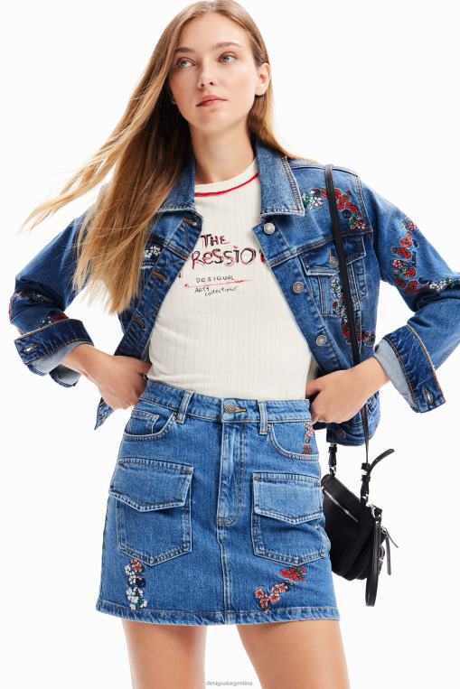 mujer ropa 8H0V261 minifalda vaquera con estampado floral Desigual