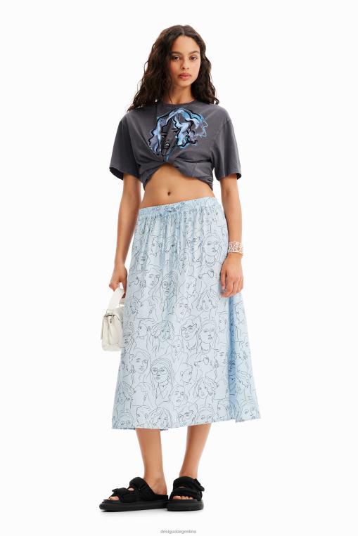 mujer ropa 8H0V269 falda midi con caras Desigual