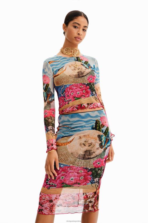mujer ropa 8H0V304 falda midi ajustada de tul Desigual