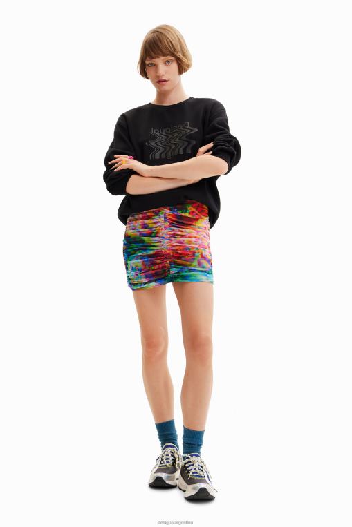 mujer ropa 8H0V324 minifalda floral de tul fruncida Desigual