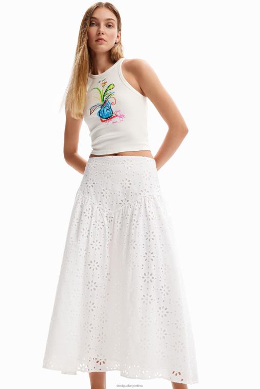 mujer ropa 8H0V336 falda midi con bordado suizo Desigual