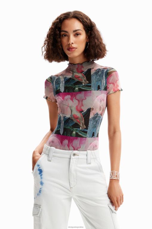 mujer ropa 8H0V352 body de fantasía de tul de manga corta Desigual