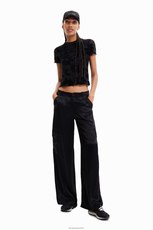 mujer ropa 8H0V366 pantalones cargo de satén con pernera ancha Desigual