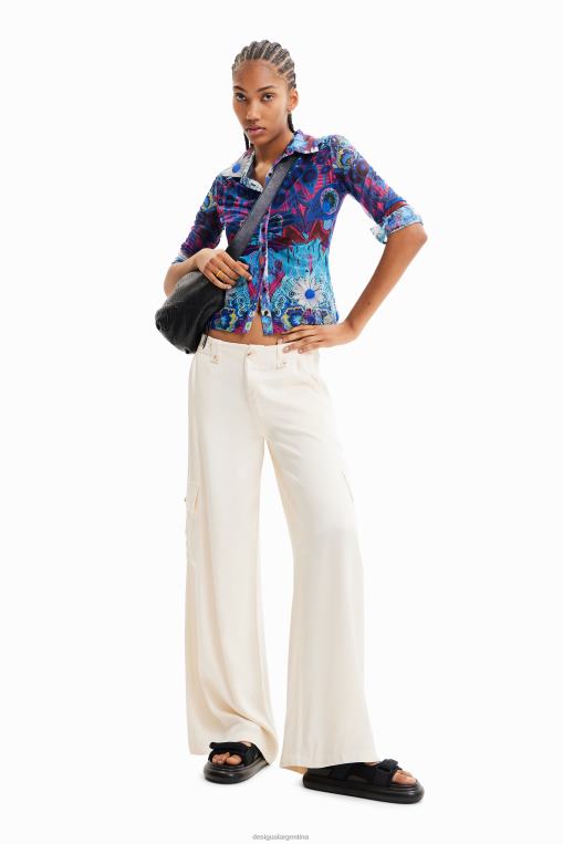mujer ropa 8H0V491 pantalones cargo de satén con pernera ancha Desigual