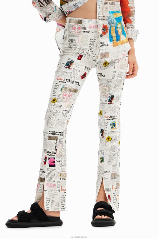 mujer ropa 8H0V652 pantalones con aberturas de periódico Desigual